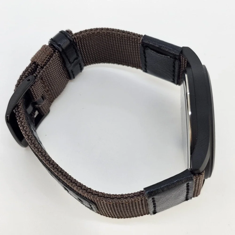 42MM Military‎ Men's Field Watch Black Dial Dark Brown Canvas Bands New Battery